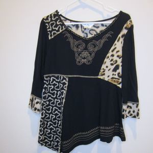 Studio X womens hand made beaded leopard animal print top-Sz M